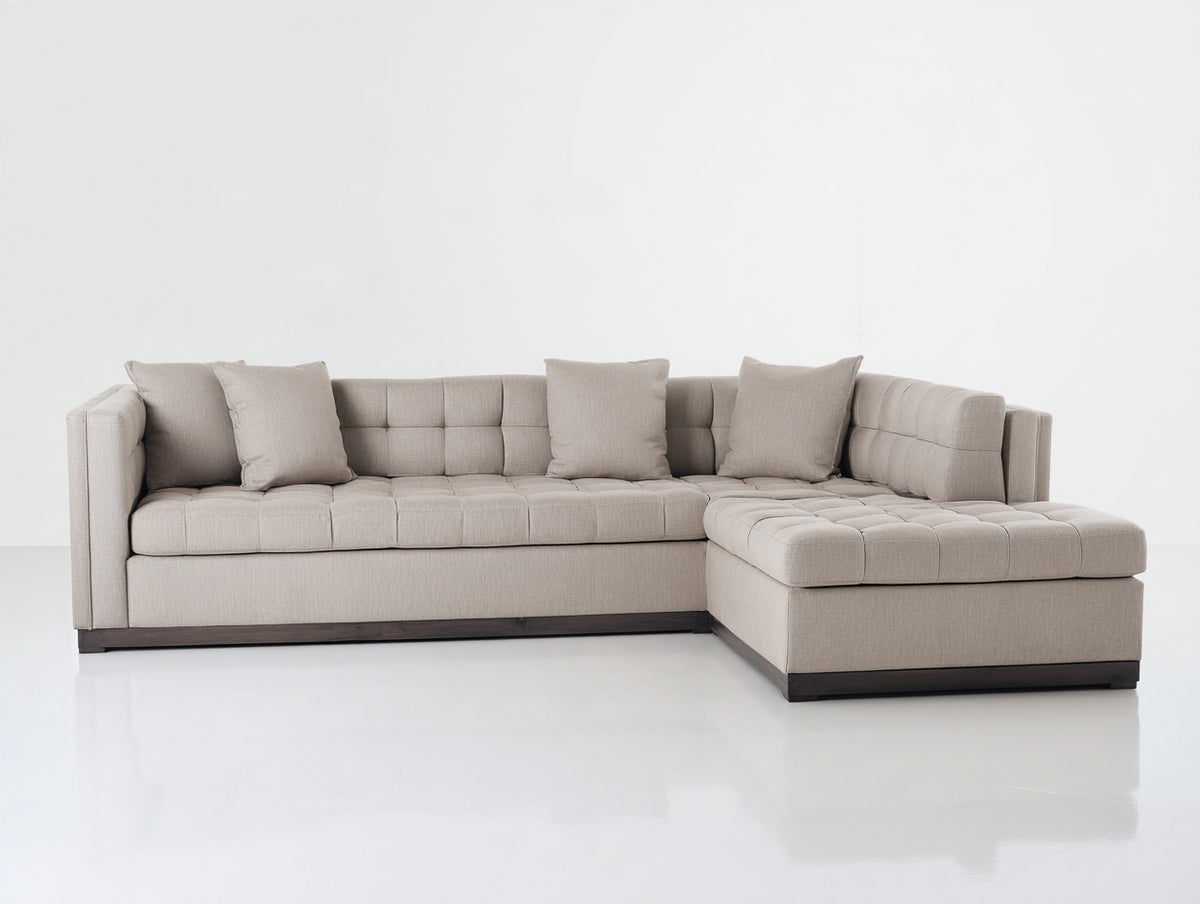 Sofás de esquina tapizado en tela 275x200x85 cm - Beige y marrón oscuro - Diseño moderno con chaise longue