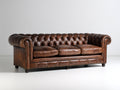 Sofás 3 plazas de cuero 225x95x78 cm - Marrón oscuro - Diseño Chesterfield con capitoné profundo