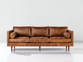 Sofás 3 plazas de cuero 220x90x82 cm - Marrón coñac - Diseño moderno con patas de madera