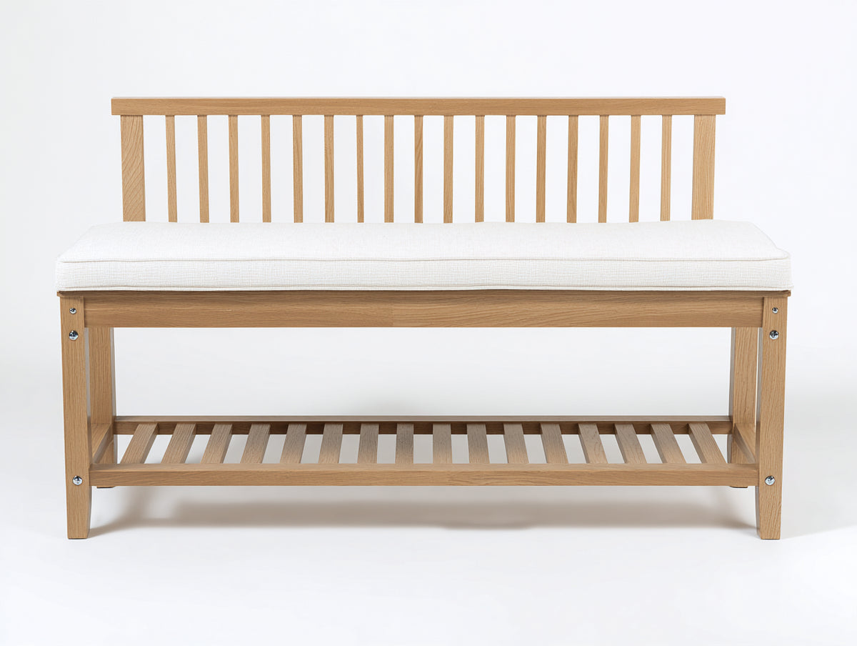 Bancos de jardín de madera 150 x 55 x 90 cm - marrón claro y blanco - diseño con respaldo de listones y estante inferior