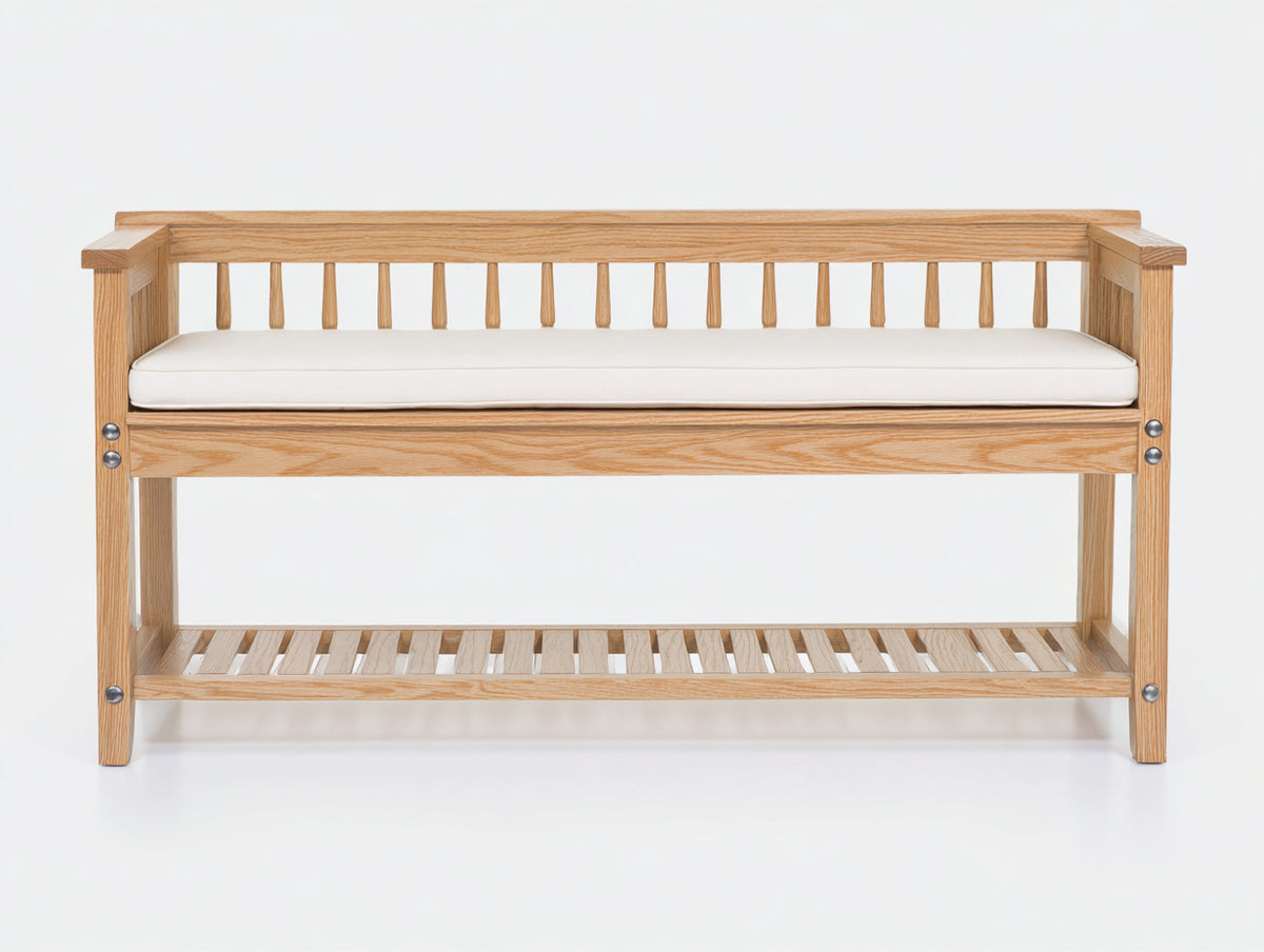 Bancos de jardín de madera 120x50x85 cm - madera natural-blanco - con respaldo y estante inferior