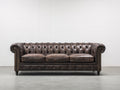 Sofás 3 plazas tapizados efecto cuero 225 x 92 x 77 cm - marrón oscuro - diseño Chesterfield con capitoné y brazos enrollados