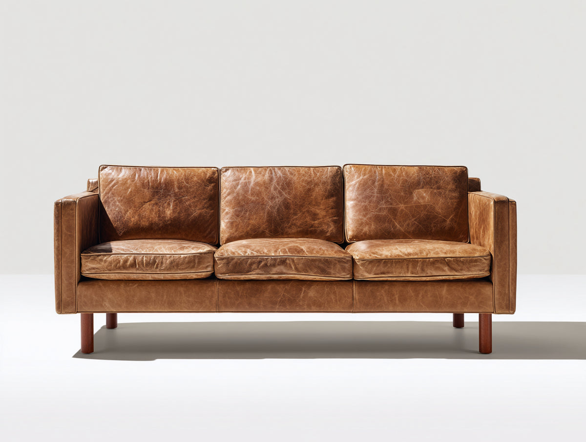 Sofás 3 plazas tapizado efecto cuero 215x88x82 cm - marrón caramelo - estilo vintage