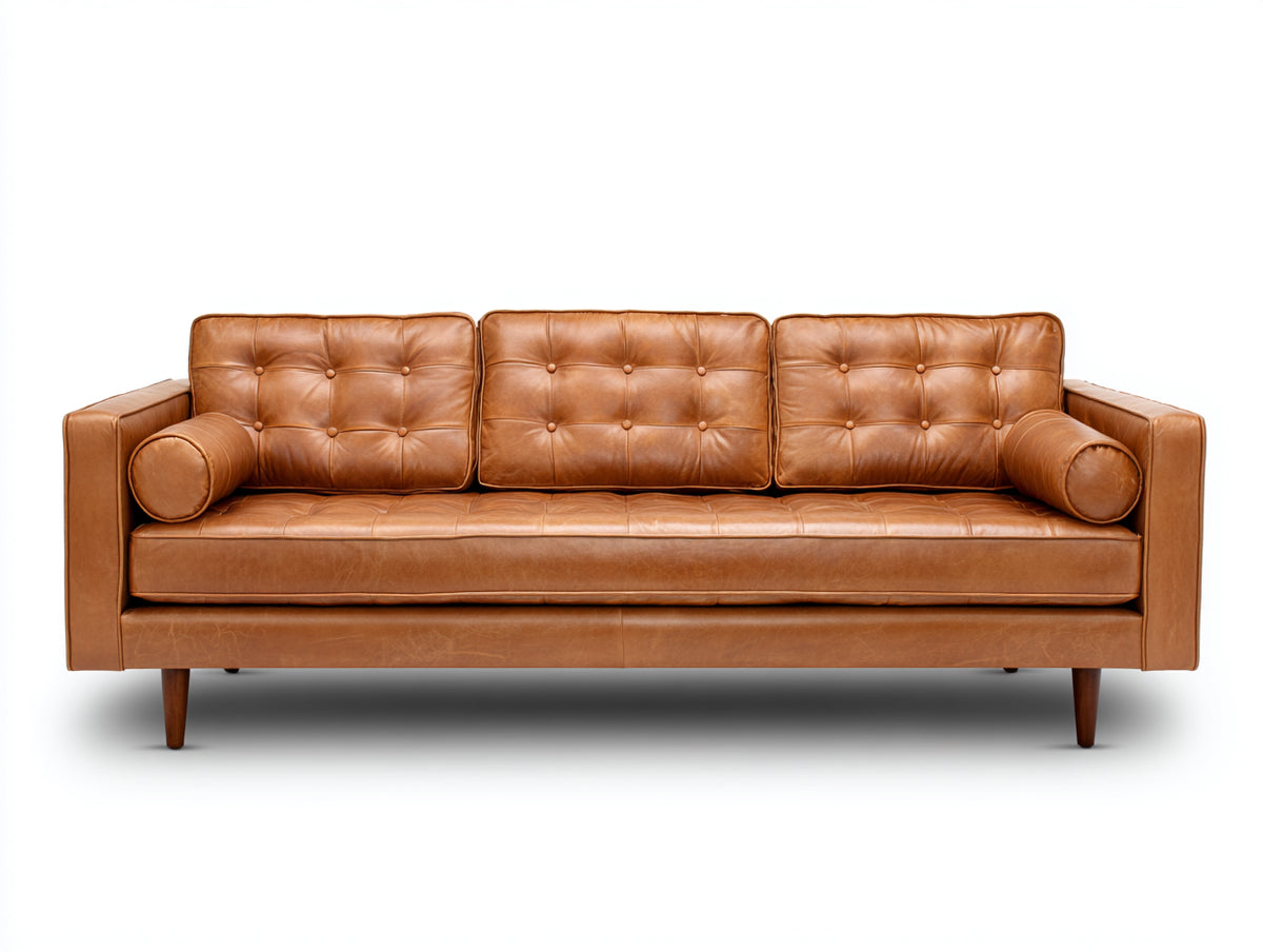 Sofás 3 plazas tapizado efecto cuero 220x90x82 cm - marrón caramelo - estilo vintage moderno