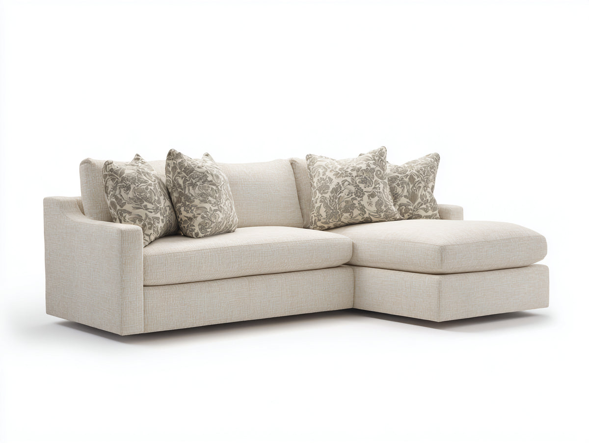 Sofás de esquina tapizados en tela 225 x 160 x 85 cm - beige - diseño acolchado con chaise longue