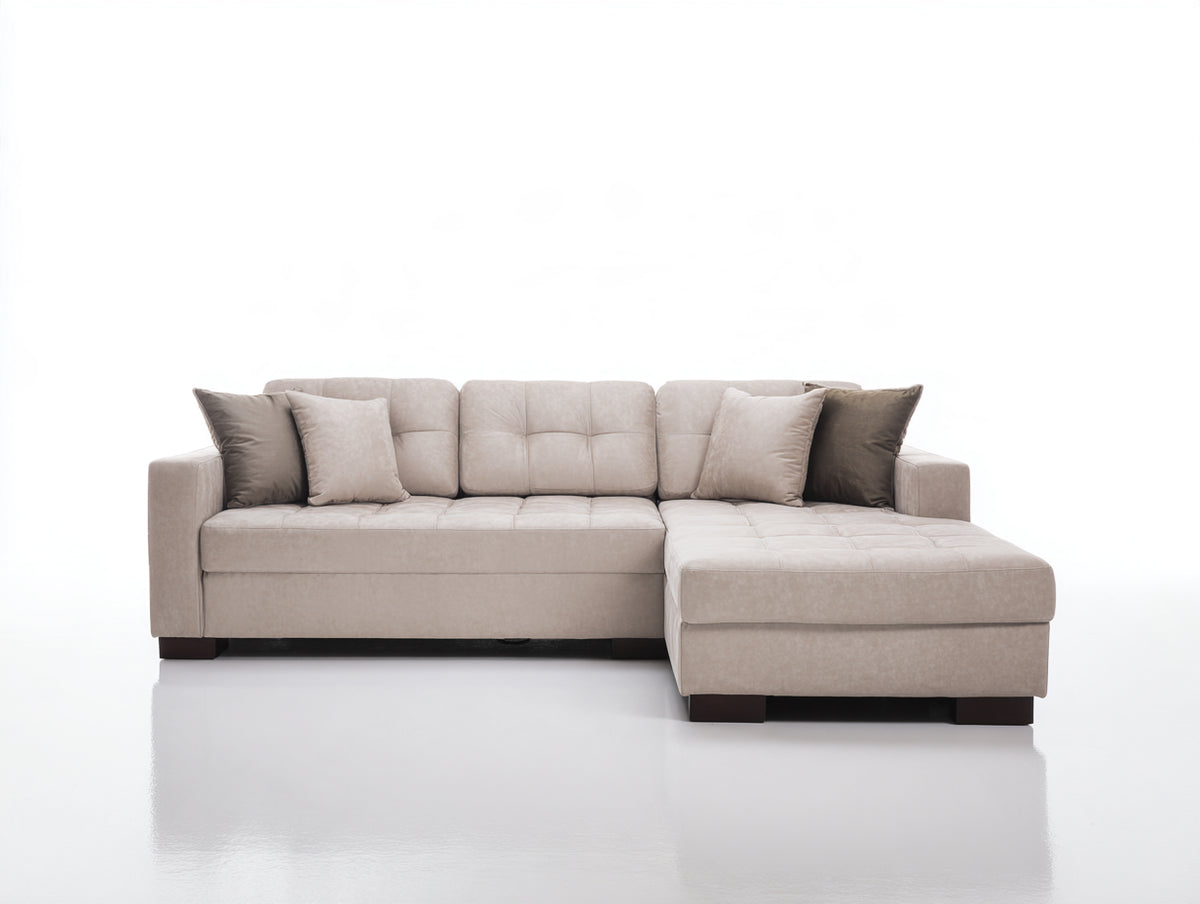 Sofás de esquina tapizados en tejido 245 x 160 x 88 cm - beige - asiento acolchado con chaise longue y diseño contemporáneo