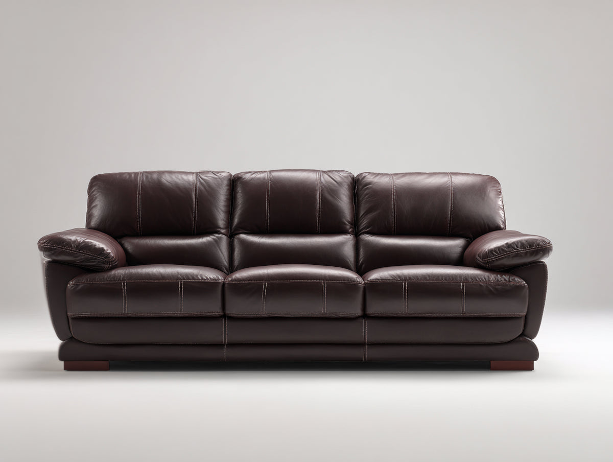 Sofás 3 plazas tapizados efecto cuero 220 x 95 x 92 cm - marrón oscuro - asiento acolchado con reposabrazos anchos y diseño moderno