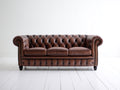 Sofás 3 plazas de cuero 218 x 92 x 76 cm - marrón oscuro - diseño Chesterfield con capitoné y brazos enrollados