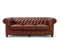 Sofás 3 plazas Chesterfield tapizado efecto cuero 220x90x75 cm - marrón coñac - diseño clásico