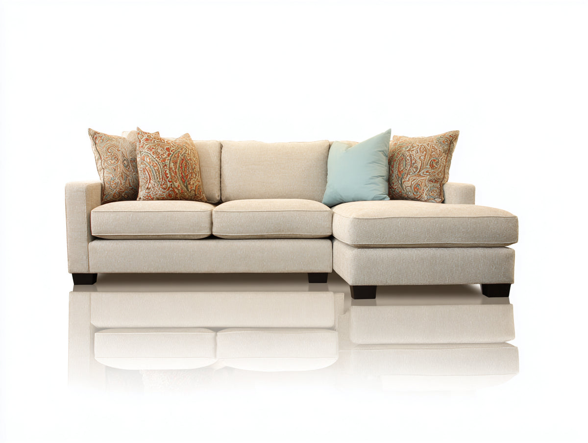 Sofás de esquina tapizados en tejido 240 x 155 x 88 cm - beige - asiento acolchado con chaise longue y diseño contemporáneo