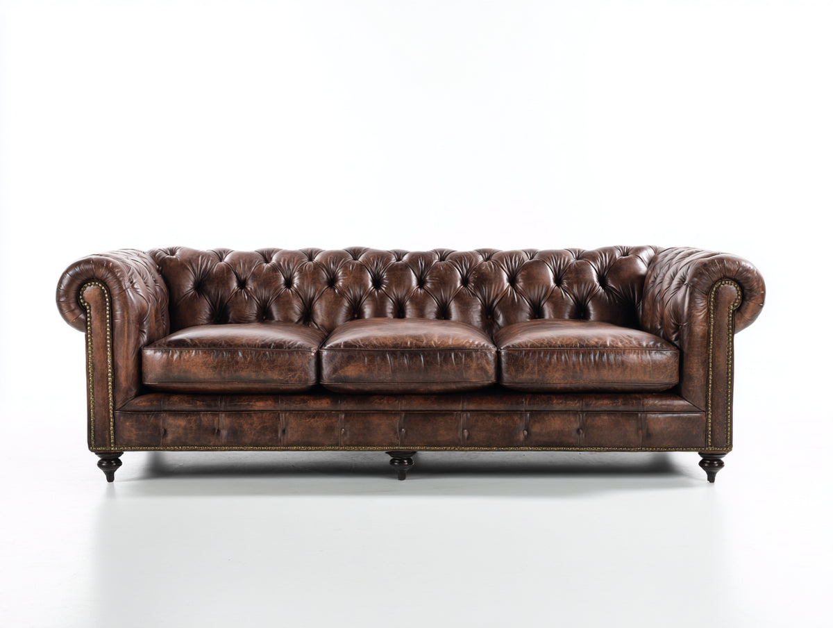 Sofás 3 plazas Chesterfield tapizado efecto cuero 225x92x76 cm - marrón - estilo clásico vintage