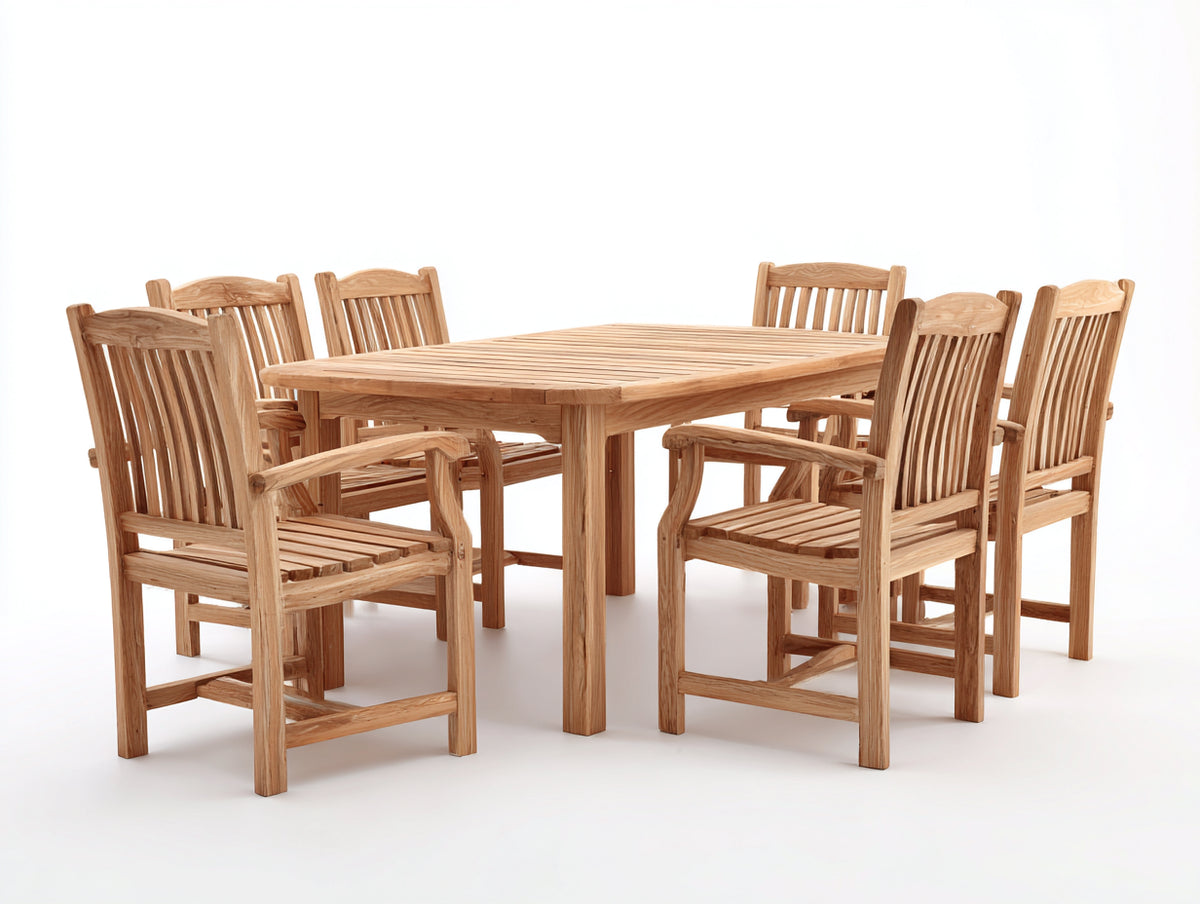 Conjunto de comedor de jardín de madera 160 x 90 x 75 cm - marrón - mesa rectangular con 6 sillas