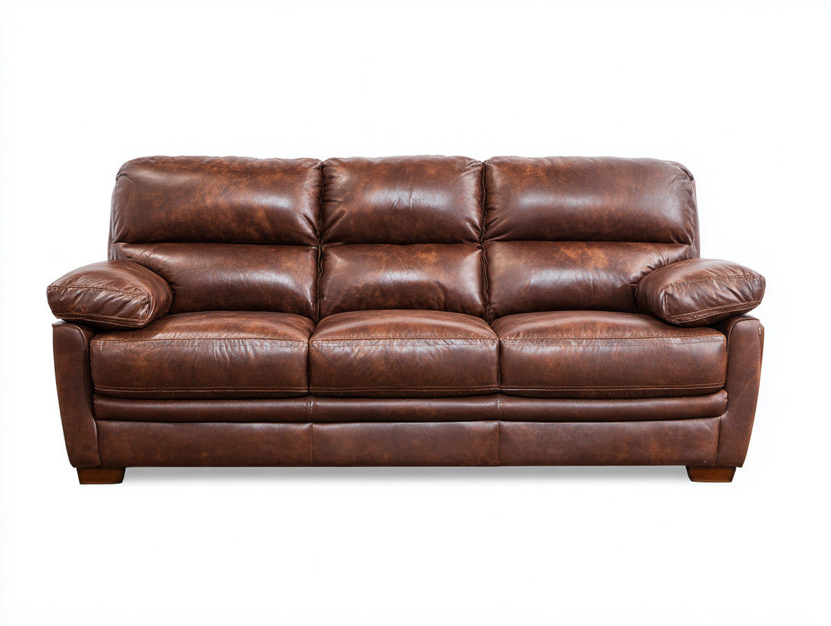 Sofás 3 plazas tapizado tipo cuero 205 x 92 x 90 cm - marrón - asiento acolchado con respaldo alto y brazos anchos