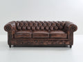Sofás 3 plazas tapizados efecto cuero 220 x 95 x 78 cm - marrón oscuro - diseño capitoné clásico con brazos redondeados
