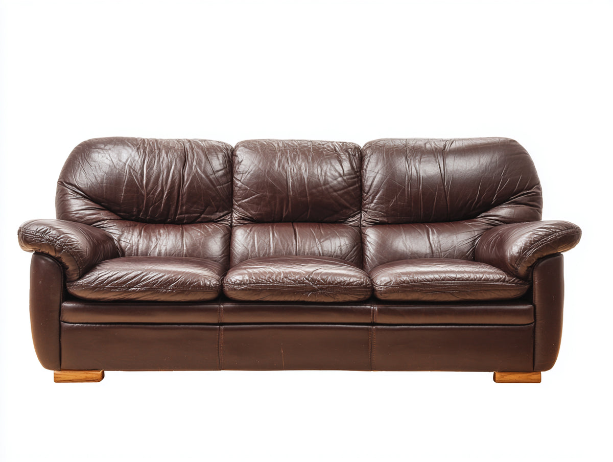 Sofás 3 plazas de cuero 215x95x90 cm - Marrón oscuro - Diseño clásico con respaldo acolchado y brazos curvos