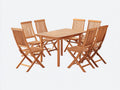 Conjuntos de comedor de jardín de madera 180 x 90 x 75 cm - madera natural - mesa rectangular con 6 sillas plegables