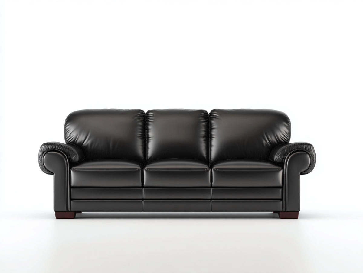 Sofás 3 plazas tapizado tipo cuero 200 x 88 x 86 cm - negro - asiento acolchado con respaldo alto y brazos redondeados
