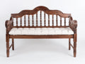 Banco de jardín de madera 150 x 62 x 96 cm - marrón oscuro y beige - asiento acolchado con respaldo decorativo